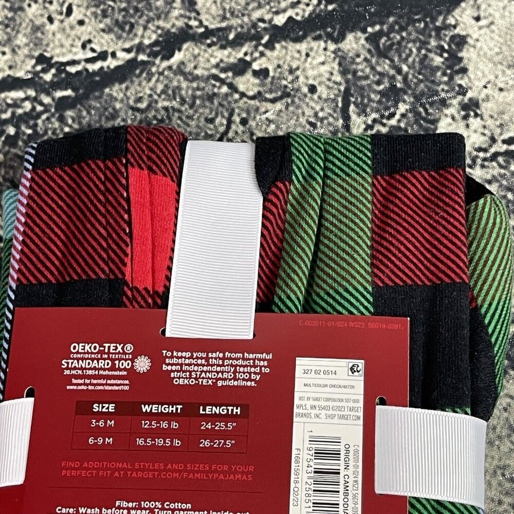 Wondershop Baby 3-6 Months 1 Piece Zip Family Sleep Black Red Green Plaid - Picture 7 of 8